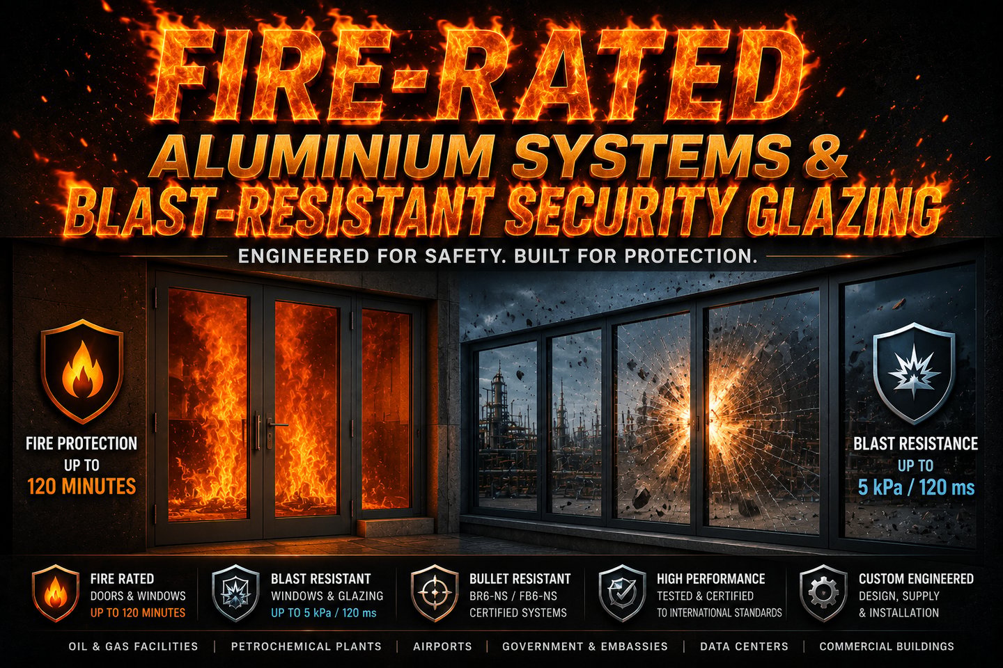 Fire rated and Blast proof bullet proof glazing supplier in Qatar