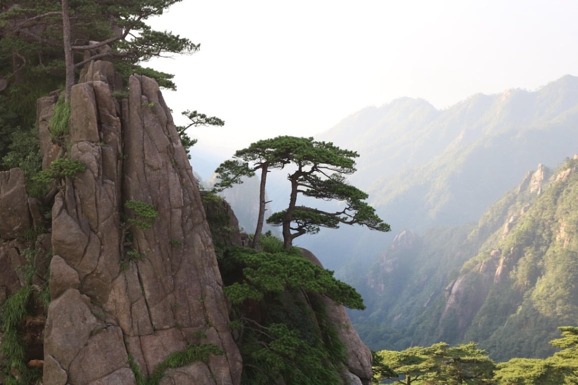 a mountain scene with a mountain range in the background