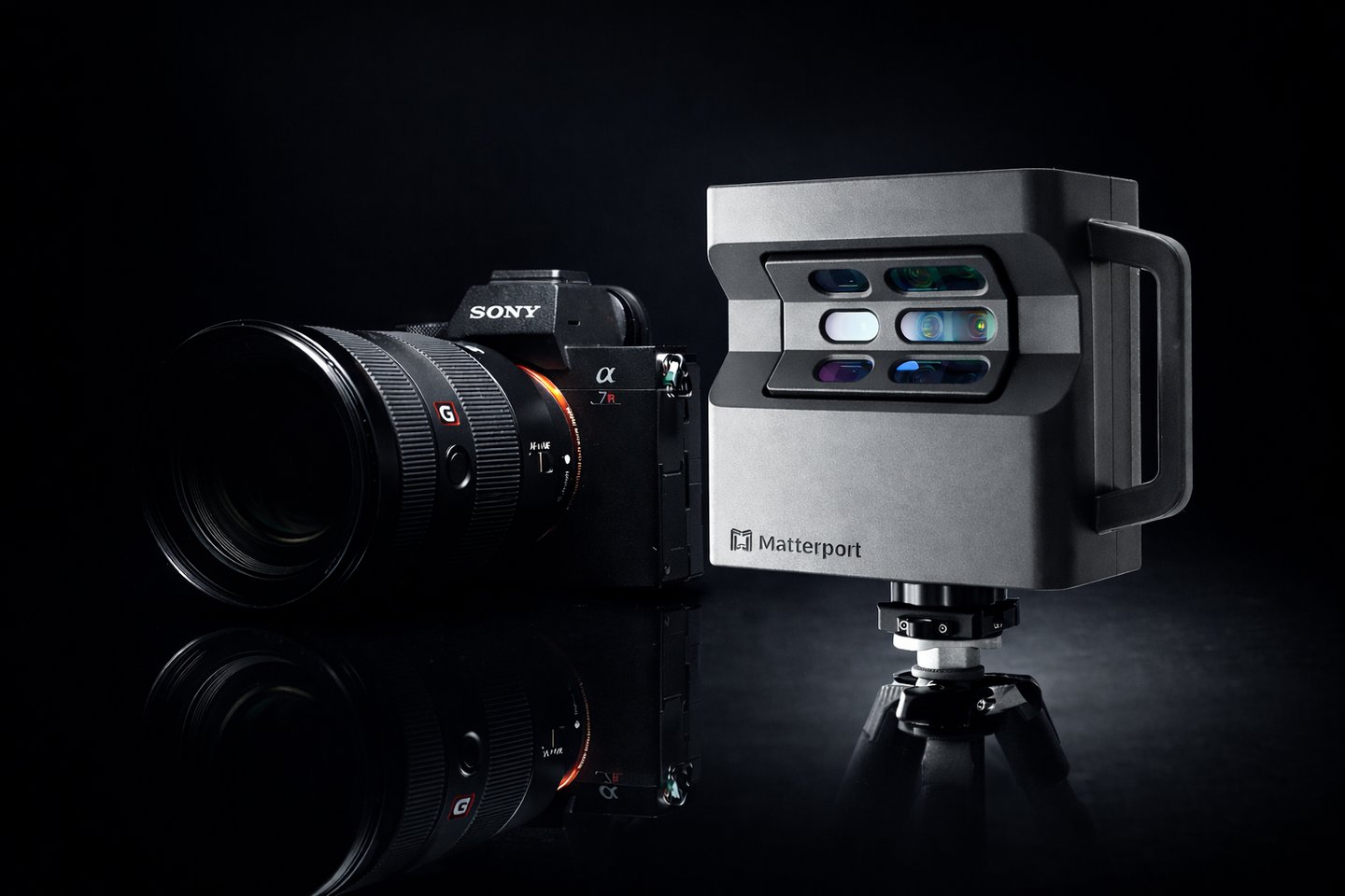 Matterport Pro2 3D camera and Sony Alpha 7R IV mirrorless camera for professional real estate photography.