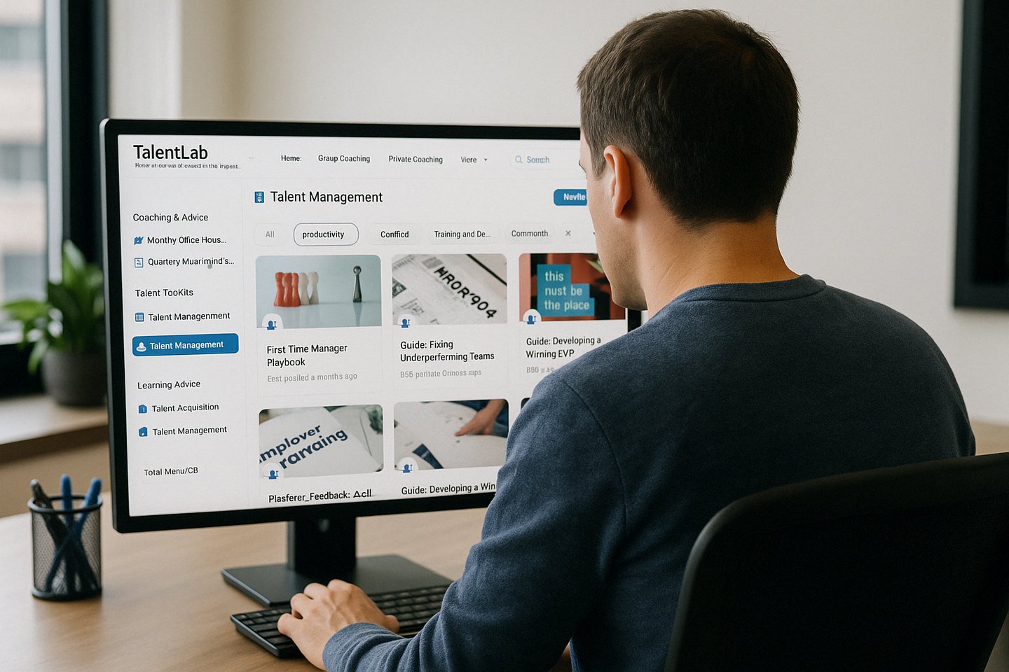 manager looking into TalentLab for resources that can help him lead