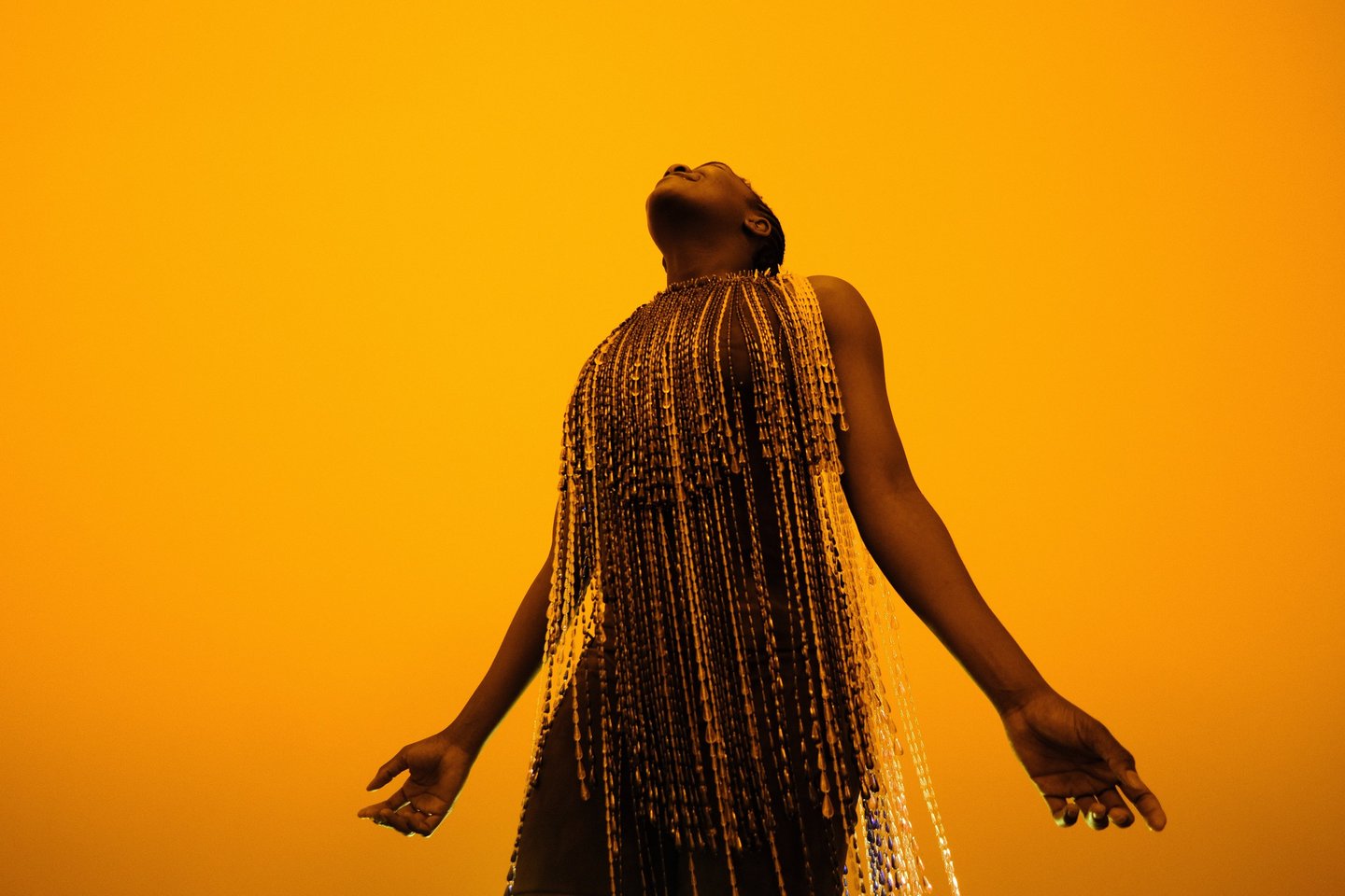 a woman with a long braid hair and a long dress