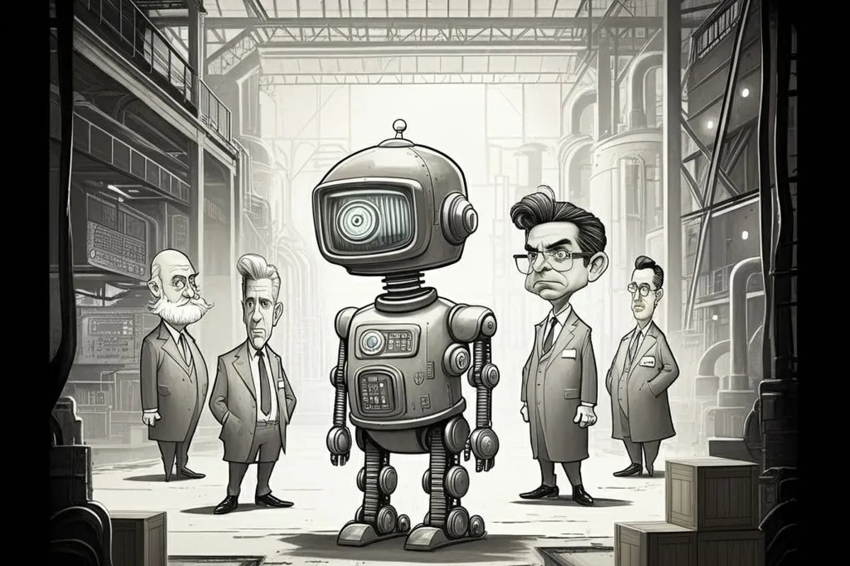 a robot with a robot in a city