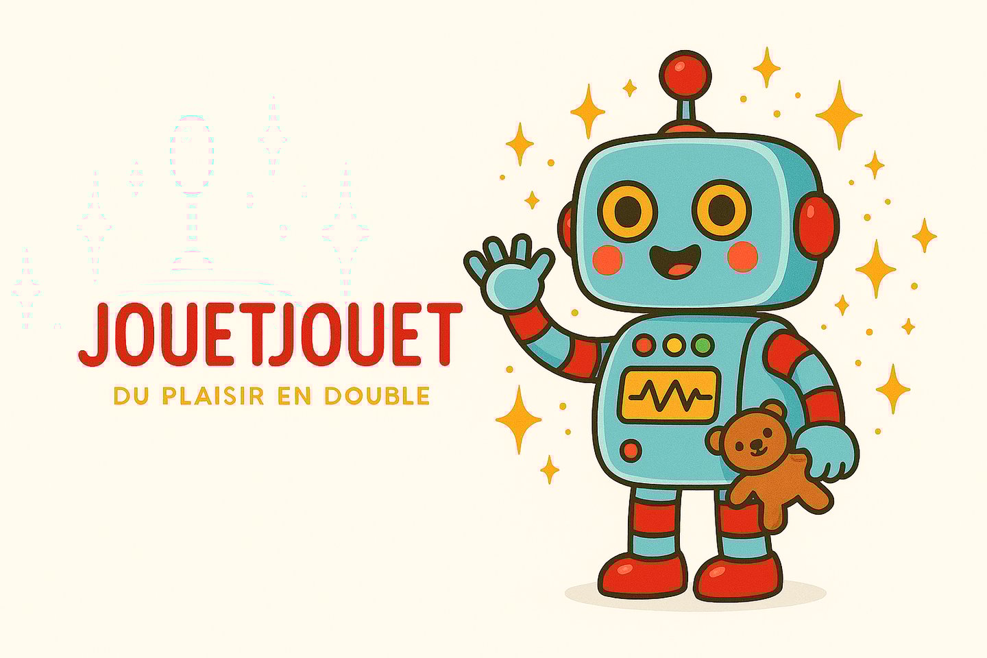 a robot with a teddy bear in the background
