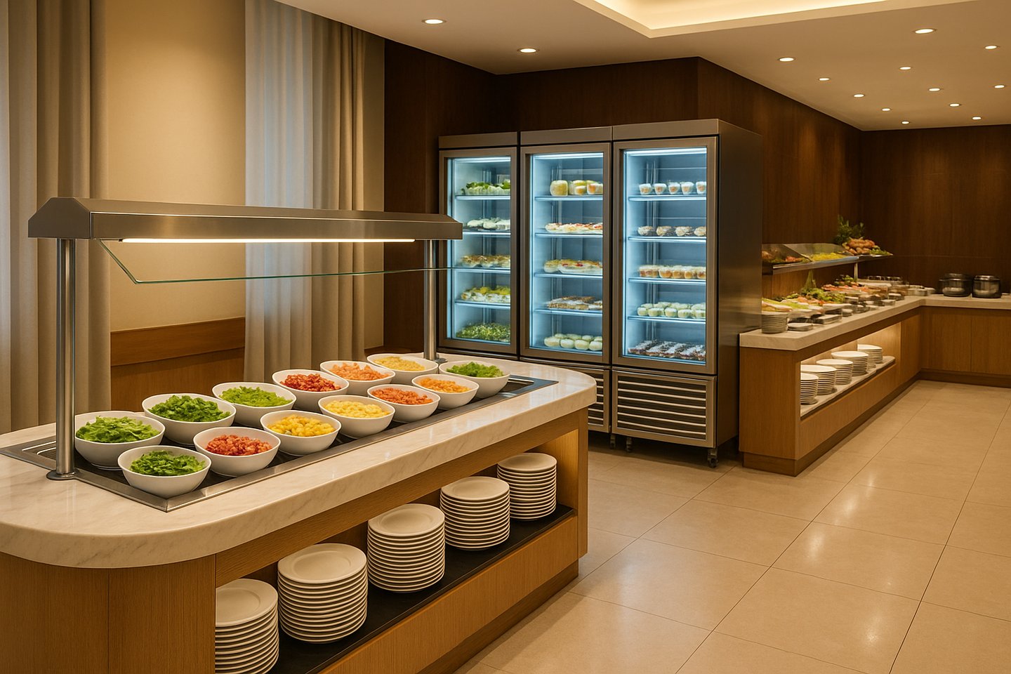 a buffet with a variety of food and drinks