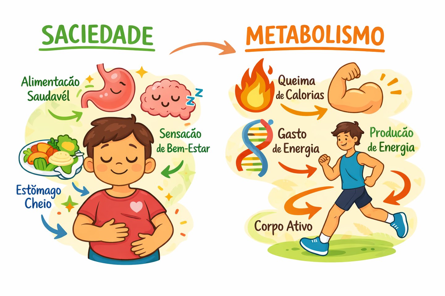 ilustração simples de saciedade  metabolismo.