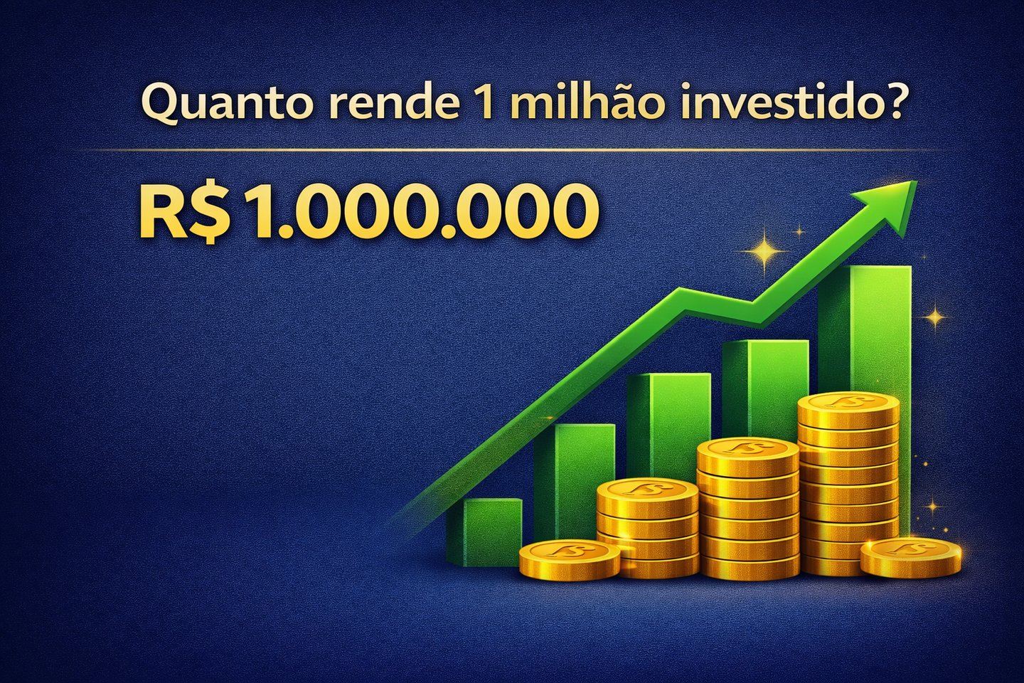 Gráfico de barras verde e moedas de ouro ilustrando quanto rende 1 milhão investido.