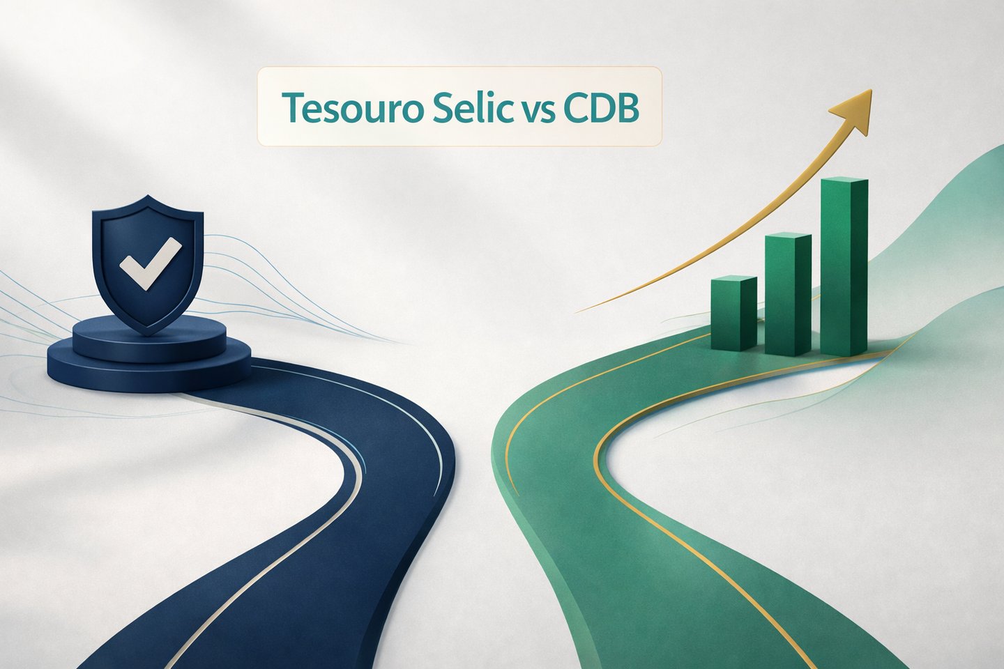 Comparação entre Tesouro Selic e CDB mostrando segurança e crescimento financeiro