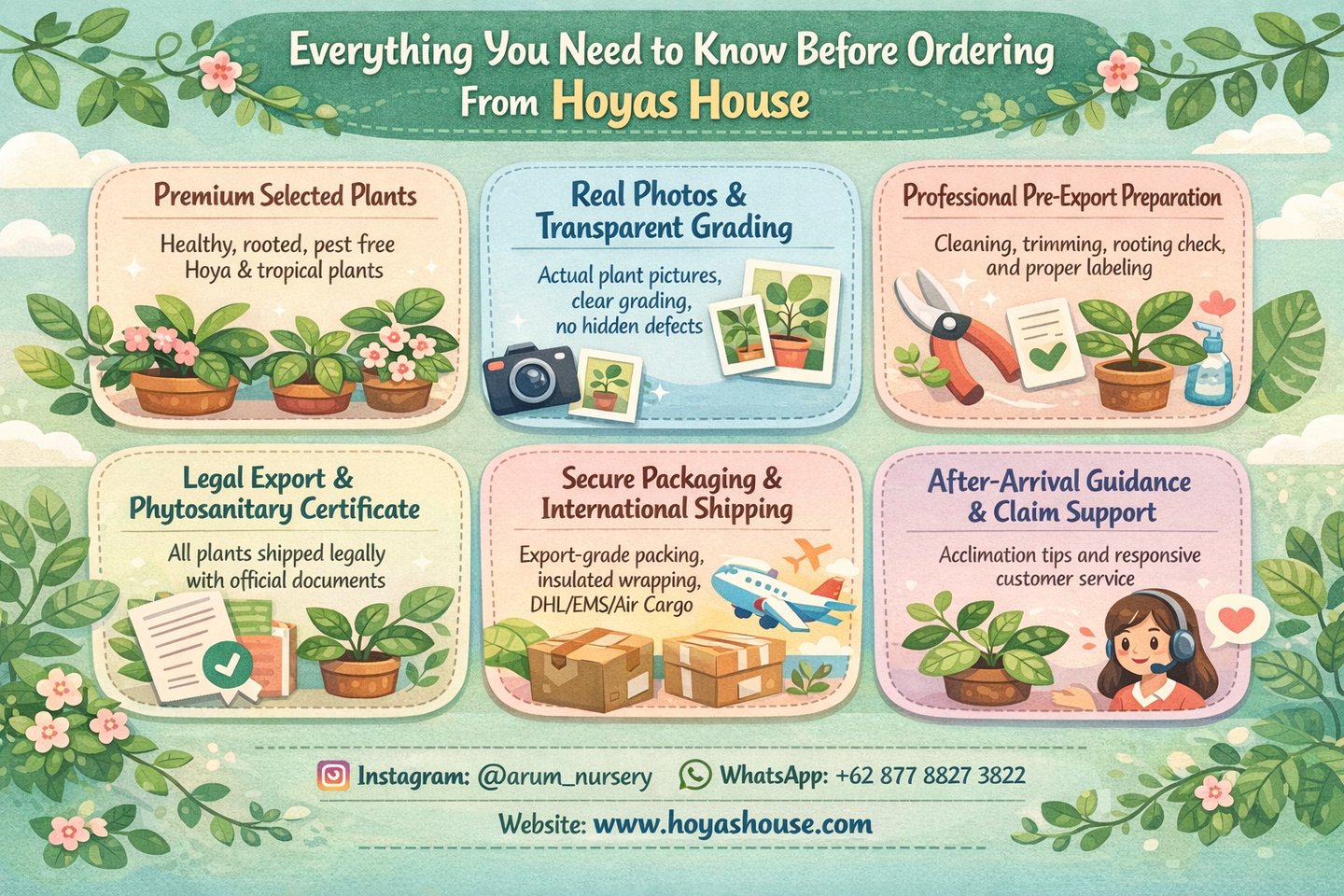 Infographic about Hoyas House Hoya plant exporter services and key benefits for international buyers