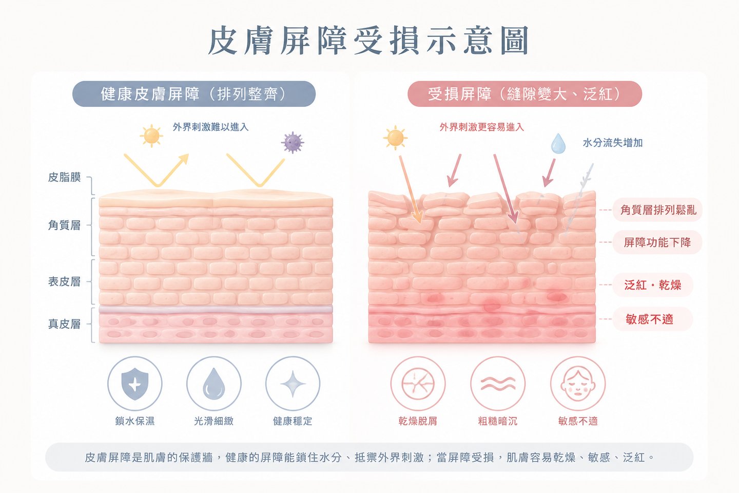 皮膚屏障受損示意圖