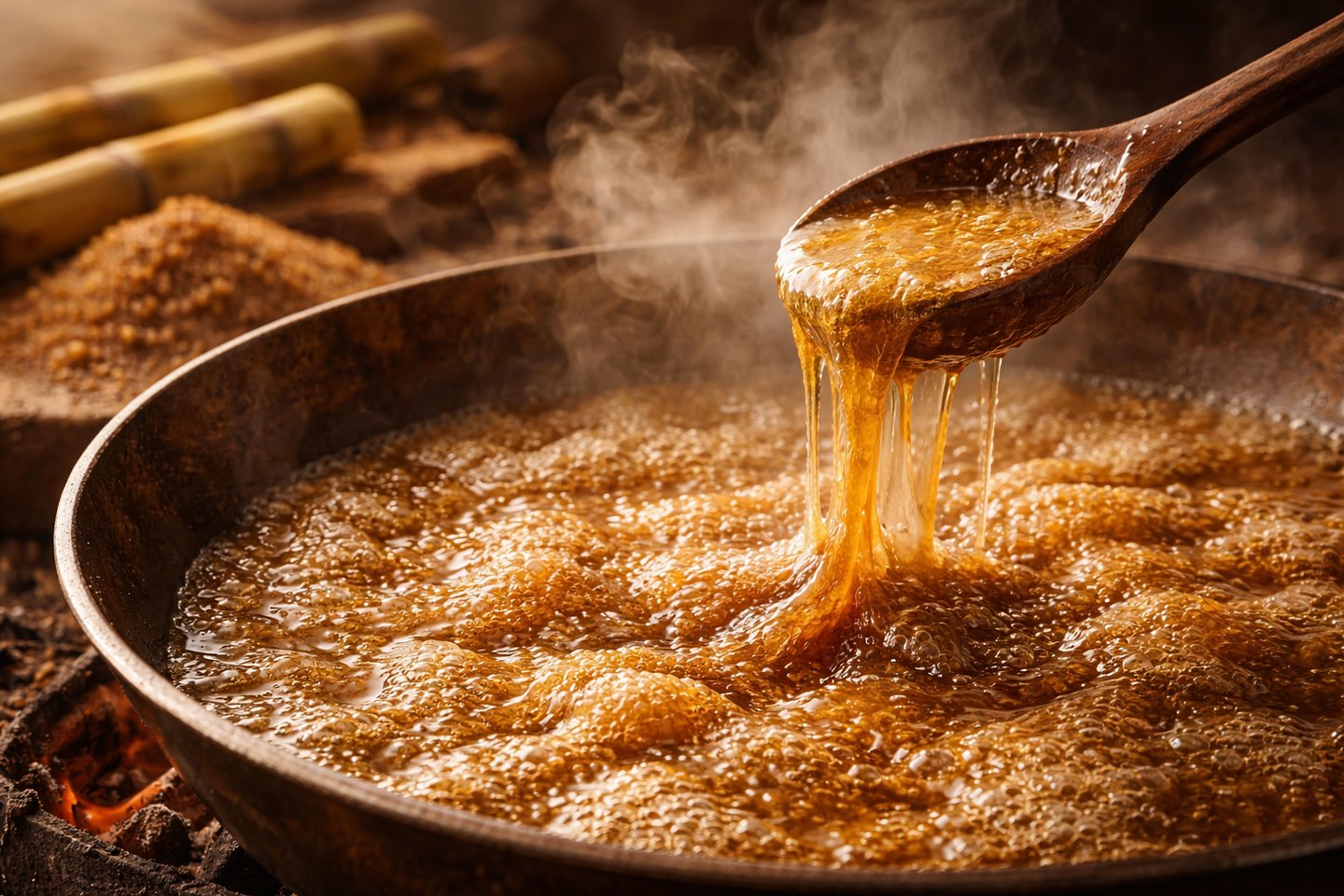 Natural brown sugar being traditionally processed from sugarcane in the Chittagong Hill Tracts, Bang