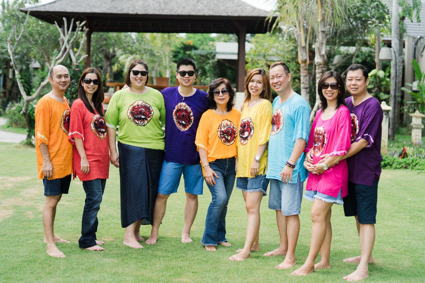 Multigenerational extended family portrait at Lumbini Villas Jimbaran Bali with relaxed and natural composition in tropical 