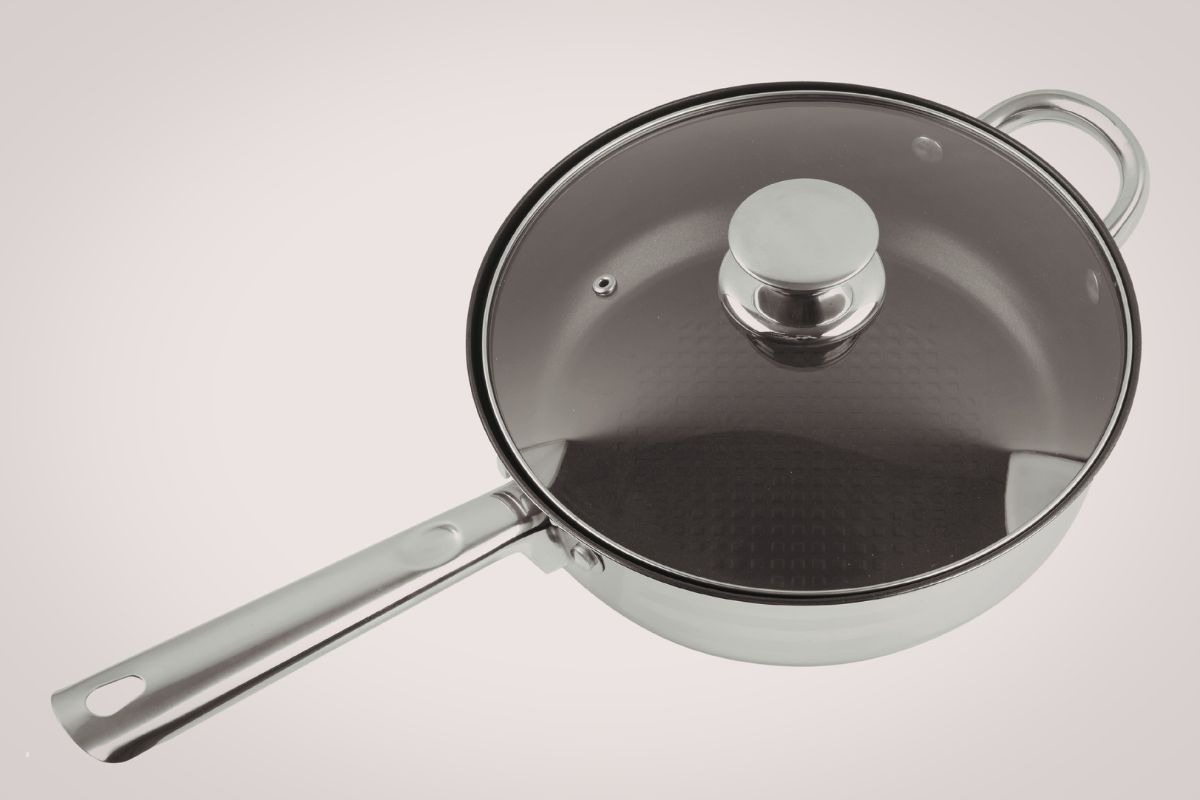 Dark hexagonal patterned HexClad pan — TerraBond ceramic coating review