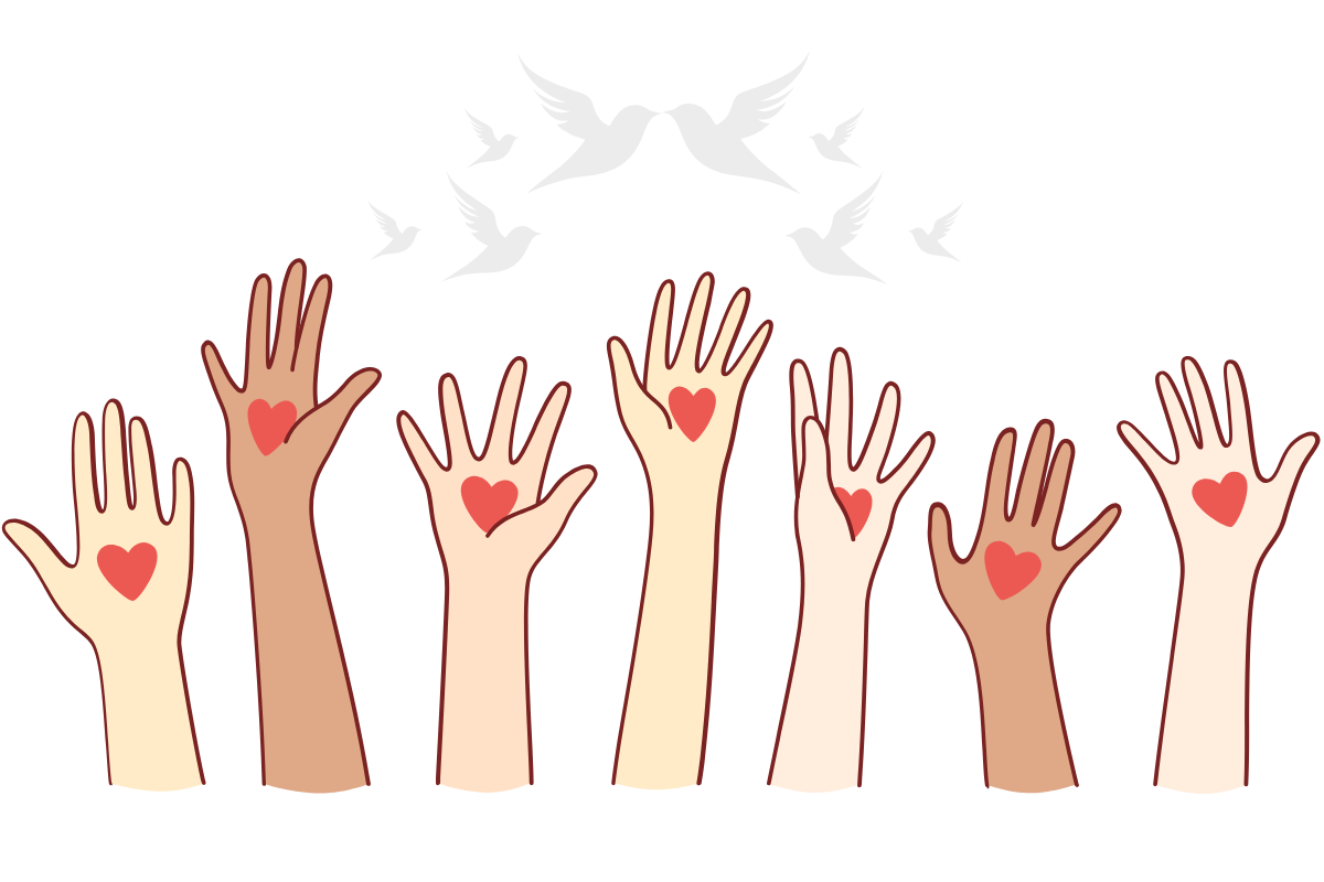 raised hands with a heart on each hand
