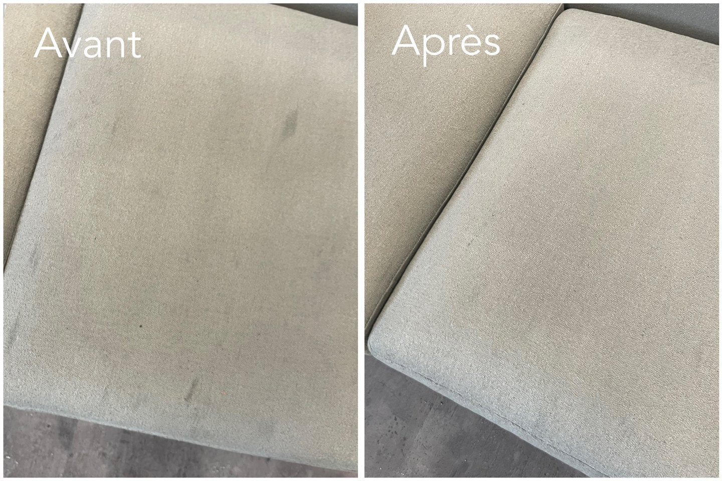 Avant après nettoyage en profondeur canapé gris par m&m services pro rouen