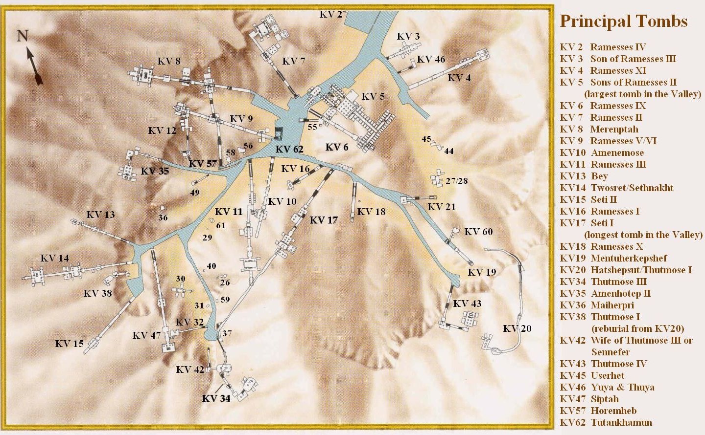 Map of the tombs in Valley of the Kings