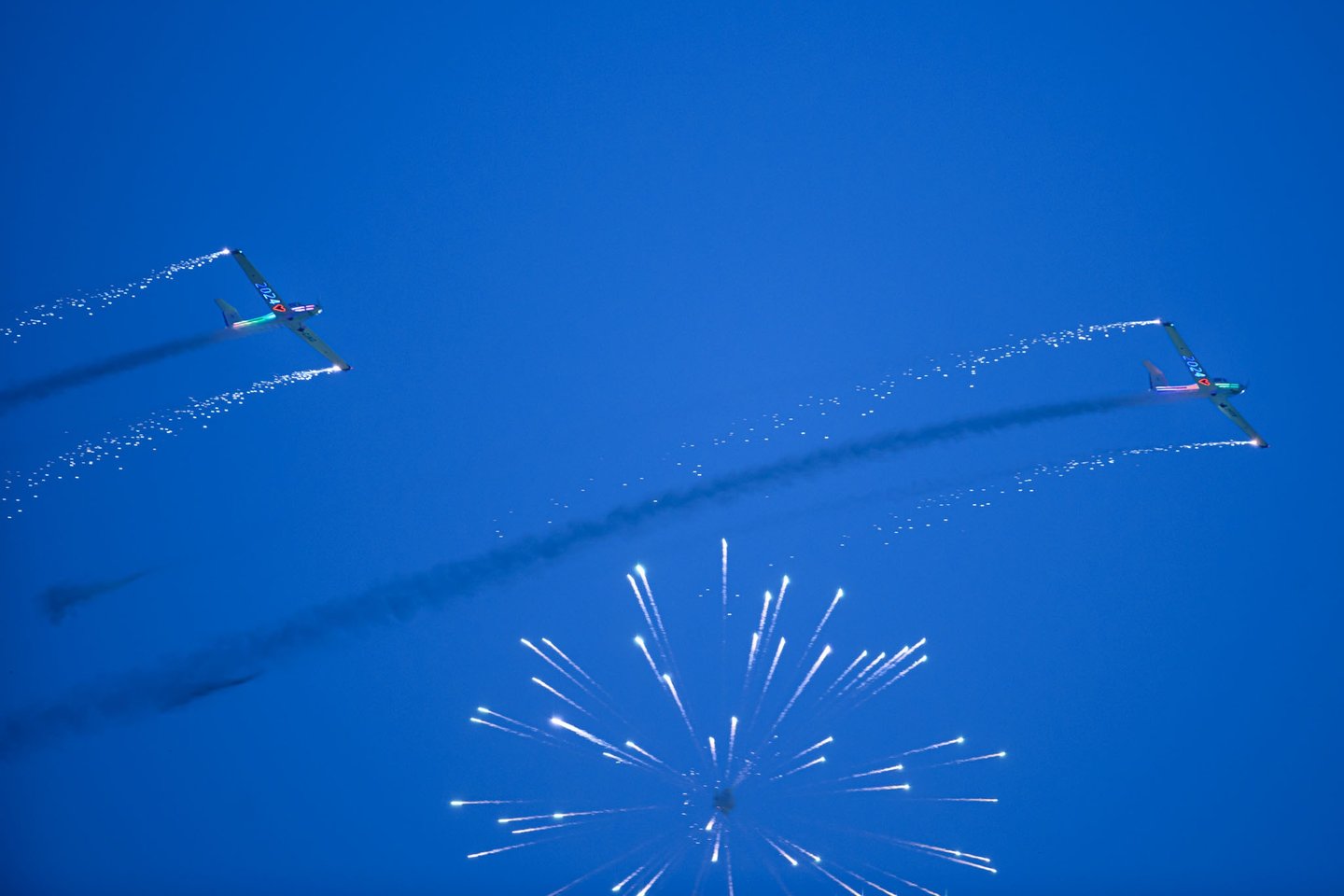 Two planes during the Duxford night air show