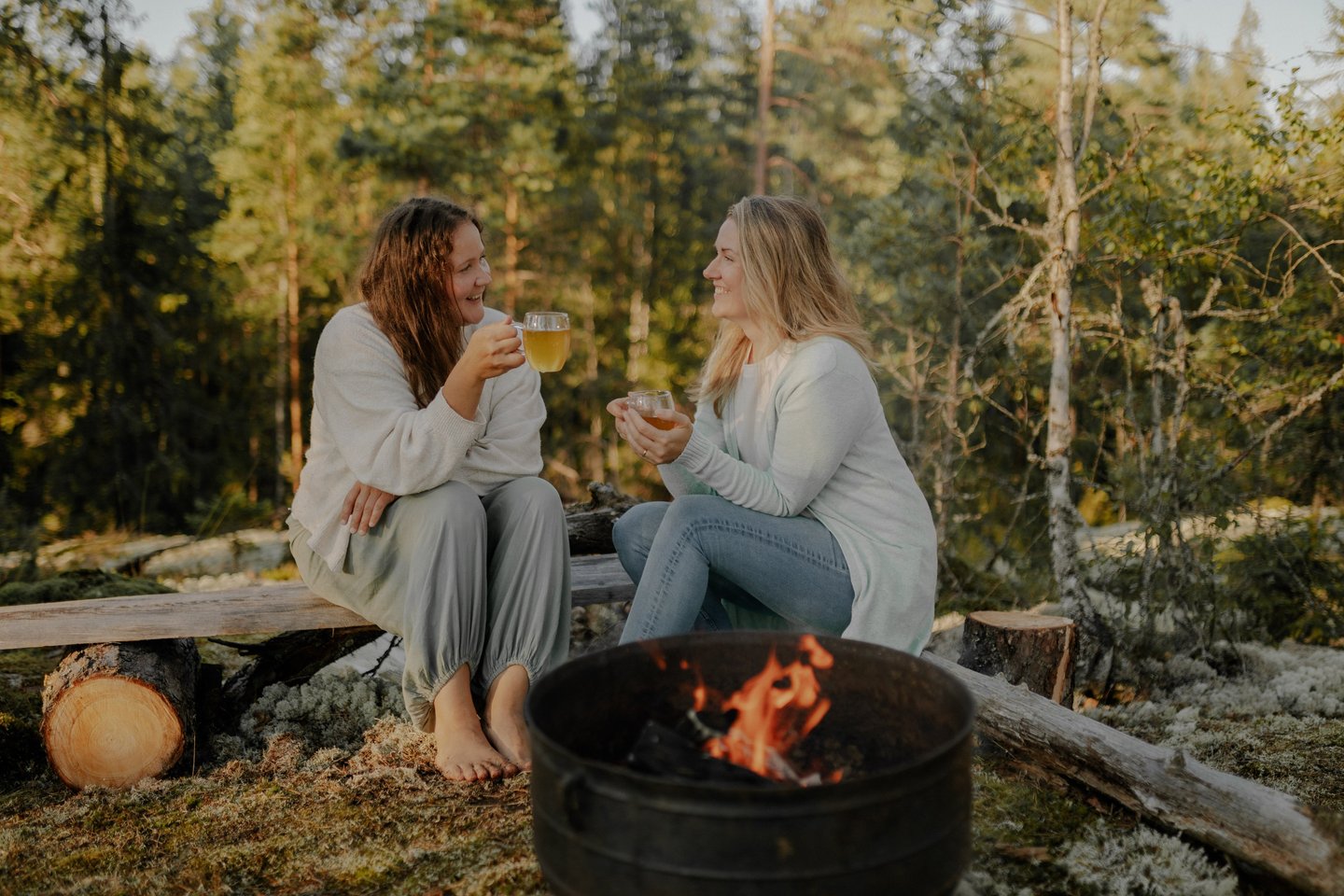 Enjoying tea in the nature with fire