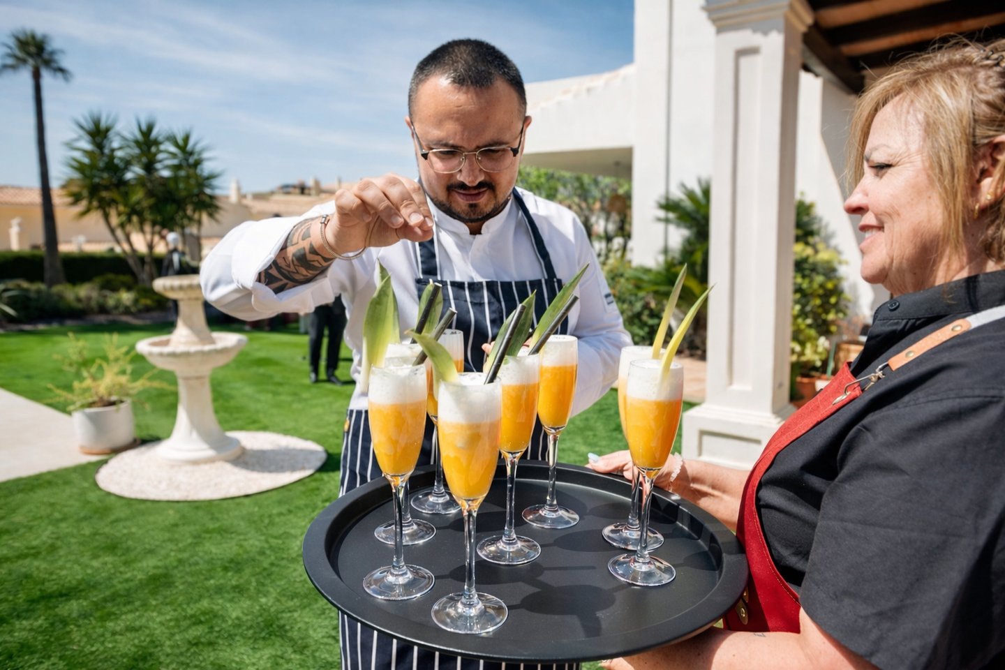 Chef ultimando cócteles para evento privado con servicio personalizado