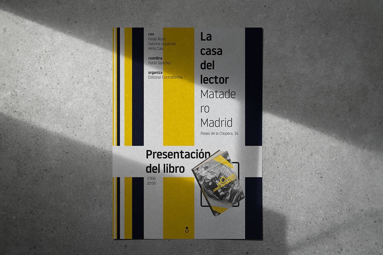 Material promocional diseñado por EDITORIAL CONTRAFORMA para la presentación de un libro