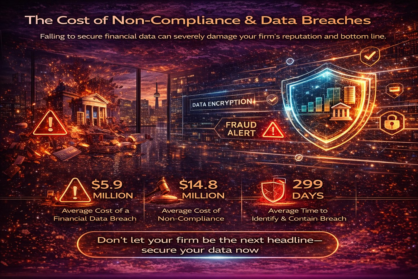 financial data breach and compliance risks showing cost and impact