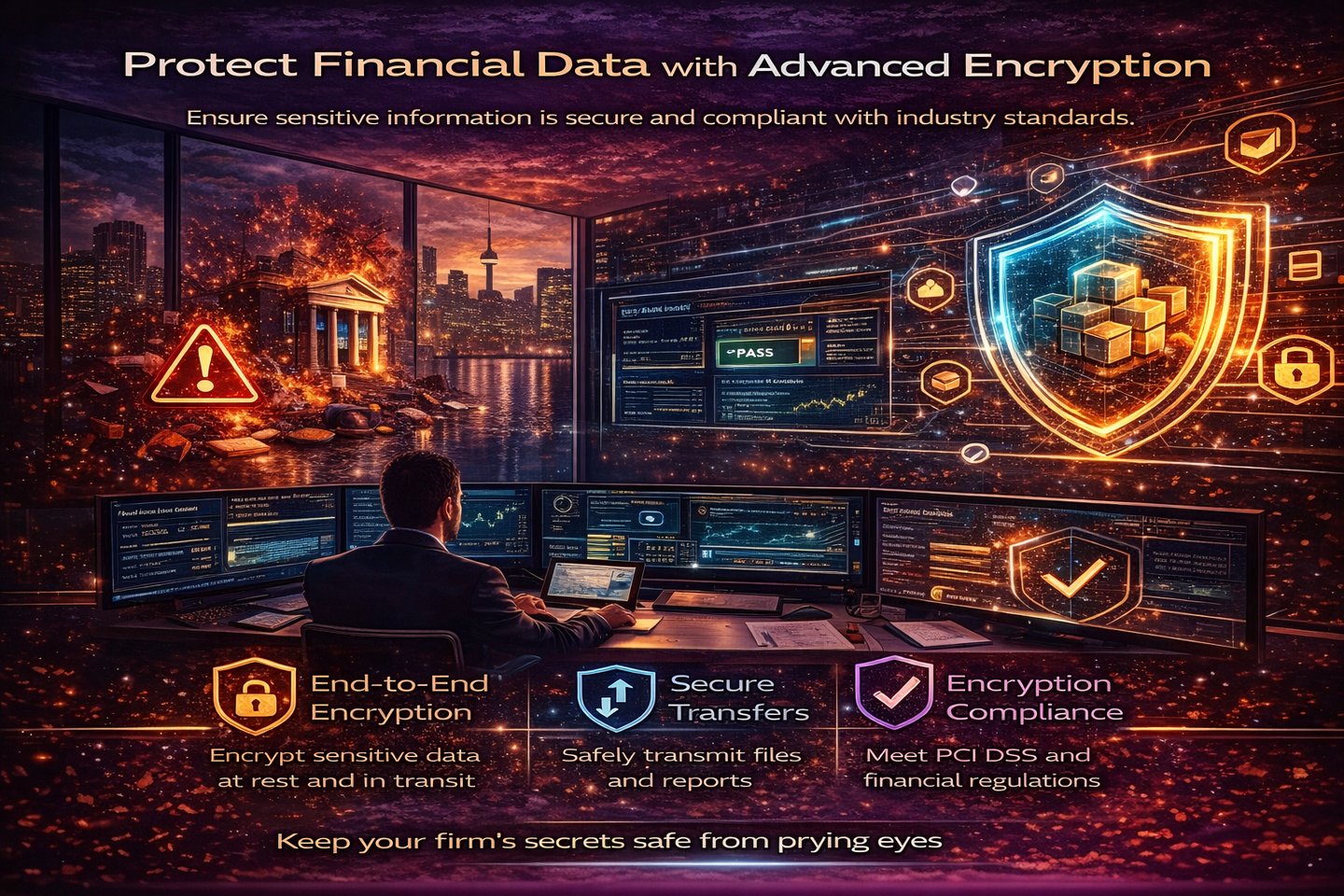 financial data encryption and cybersecurity monitoring dashboard