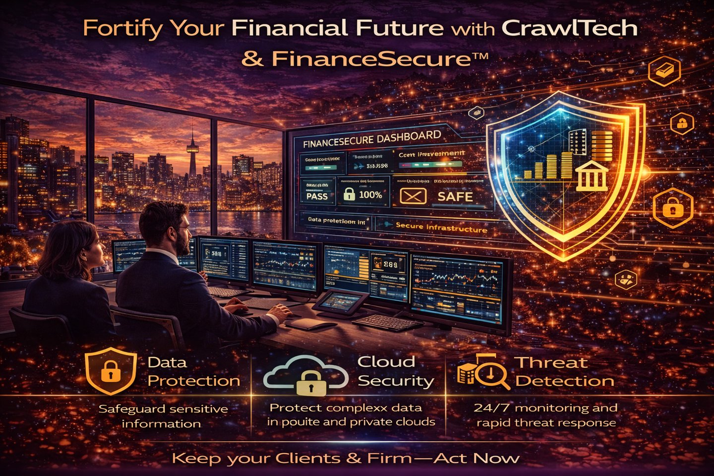 financial security operations team monitoring cybersecurity systems by CrawlTech