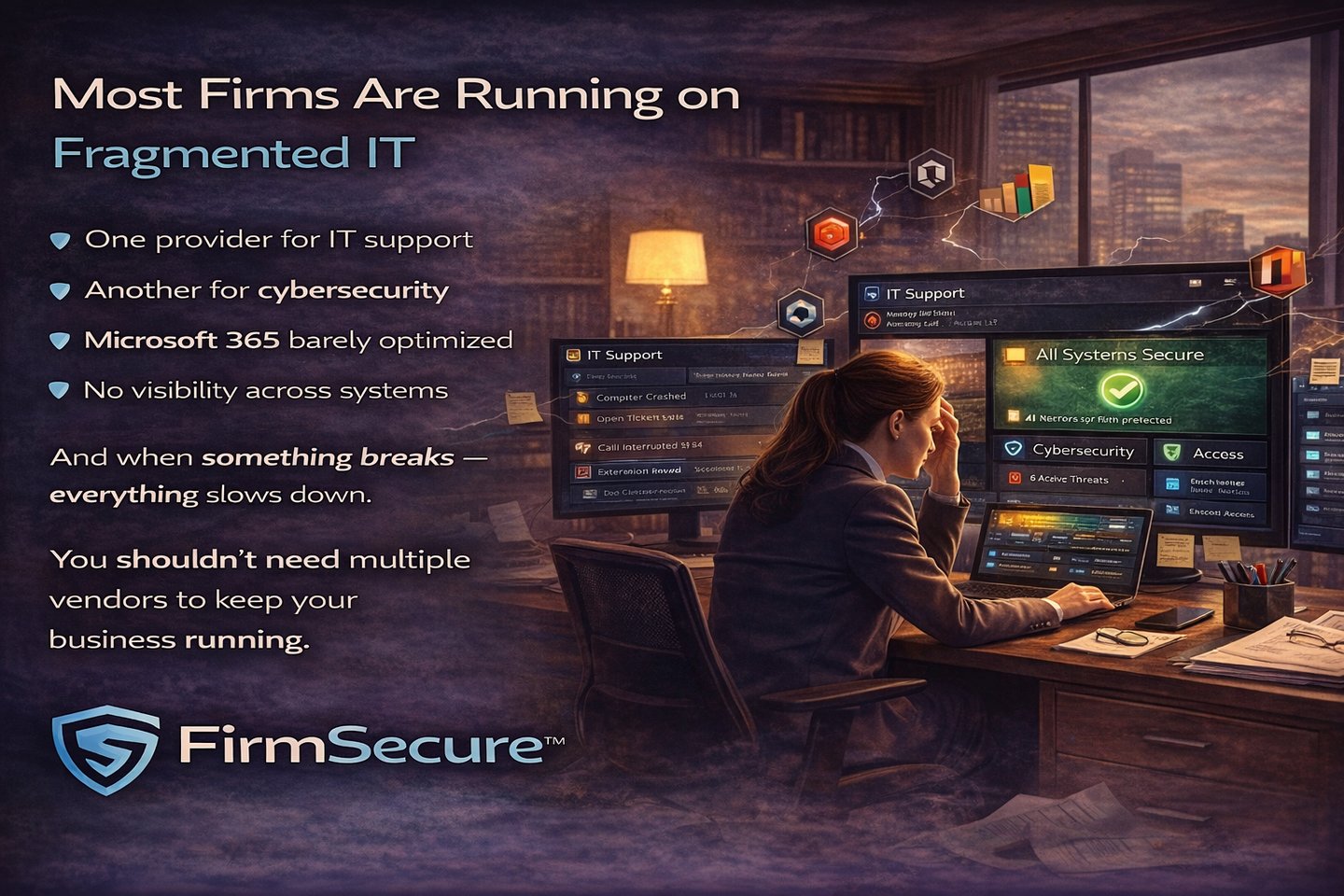 business struggling with multiple IT systems and vendors in office environment