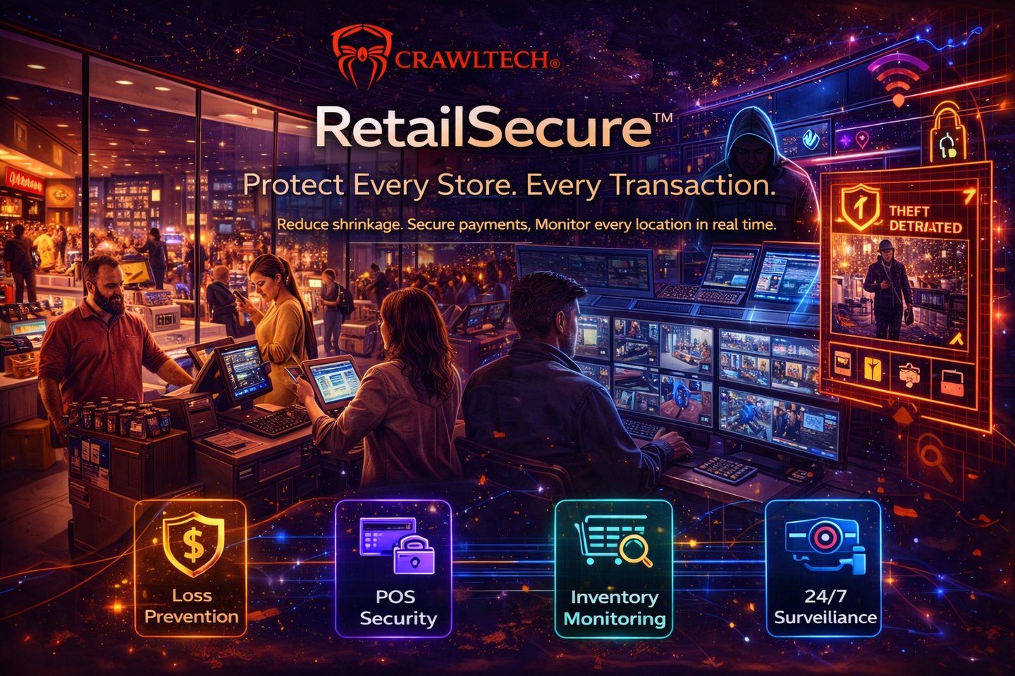 RetailSecure platform protecting retail stores and transactions with real-time monitoring CrawlTech