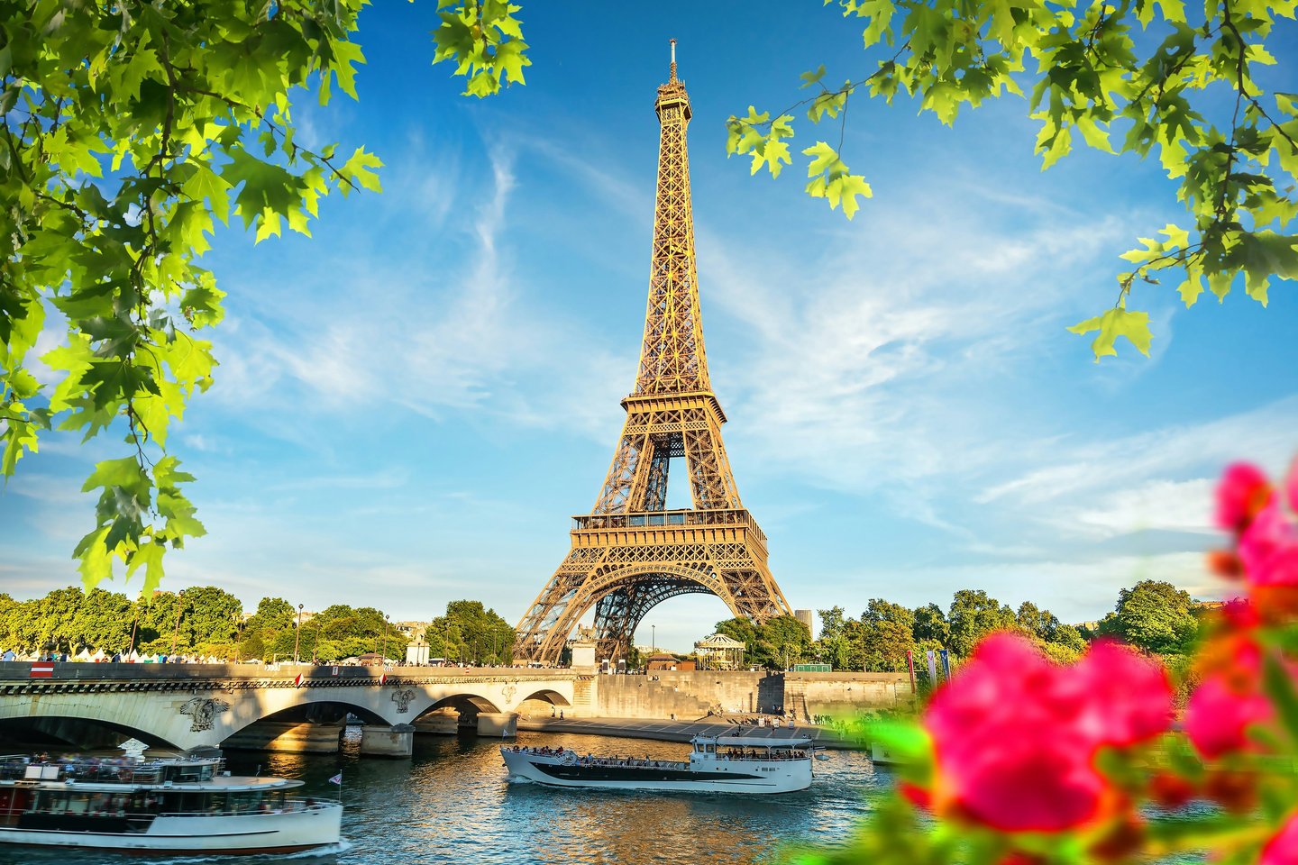 Eiffel Tower viewed from river Seine in Paris France