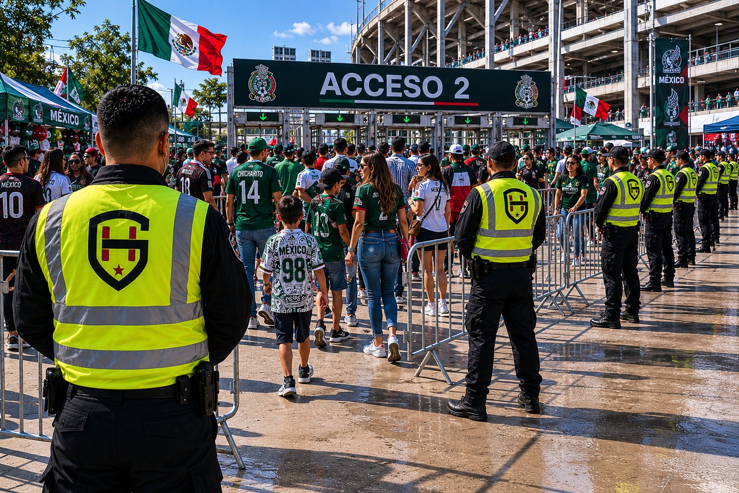 Personal de seguridad privada resguardando un evento masivo