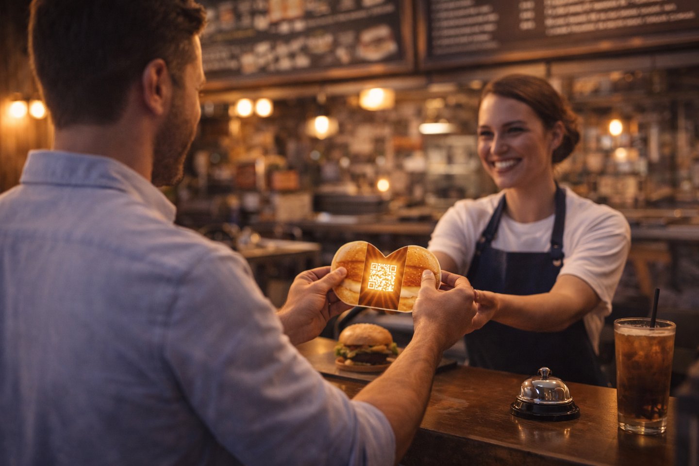 Customer and staff interaction in venue representing hospitality brand experience concept