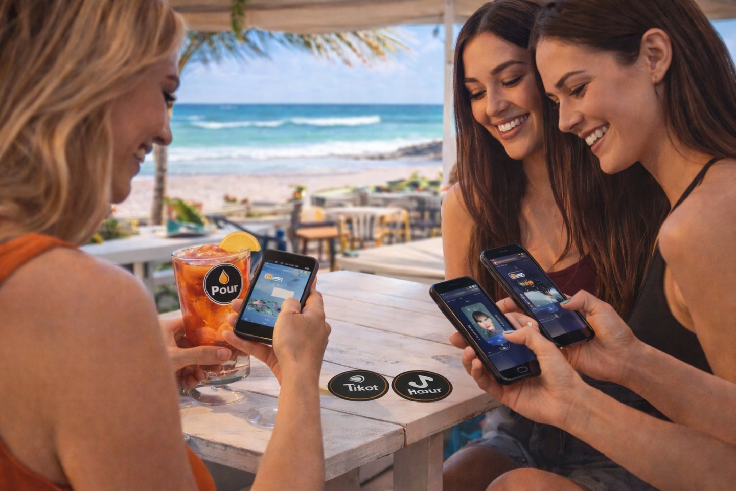 customers tapping phones on nfc table tags to view menu and content