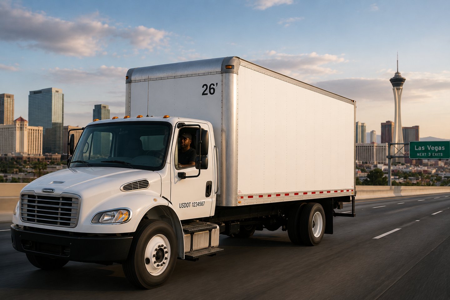 Box truck transport route serving Las Vegas and the Western U.S.