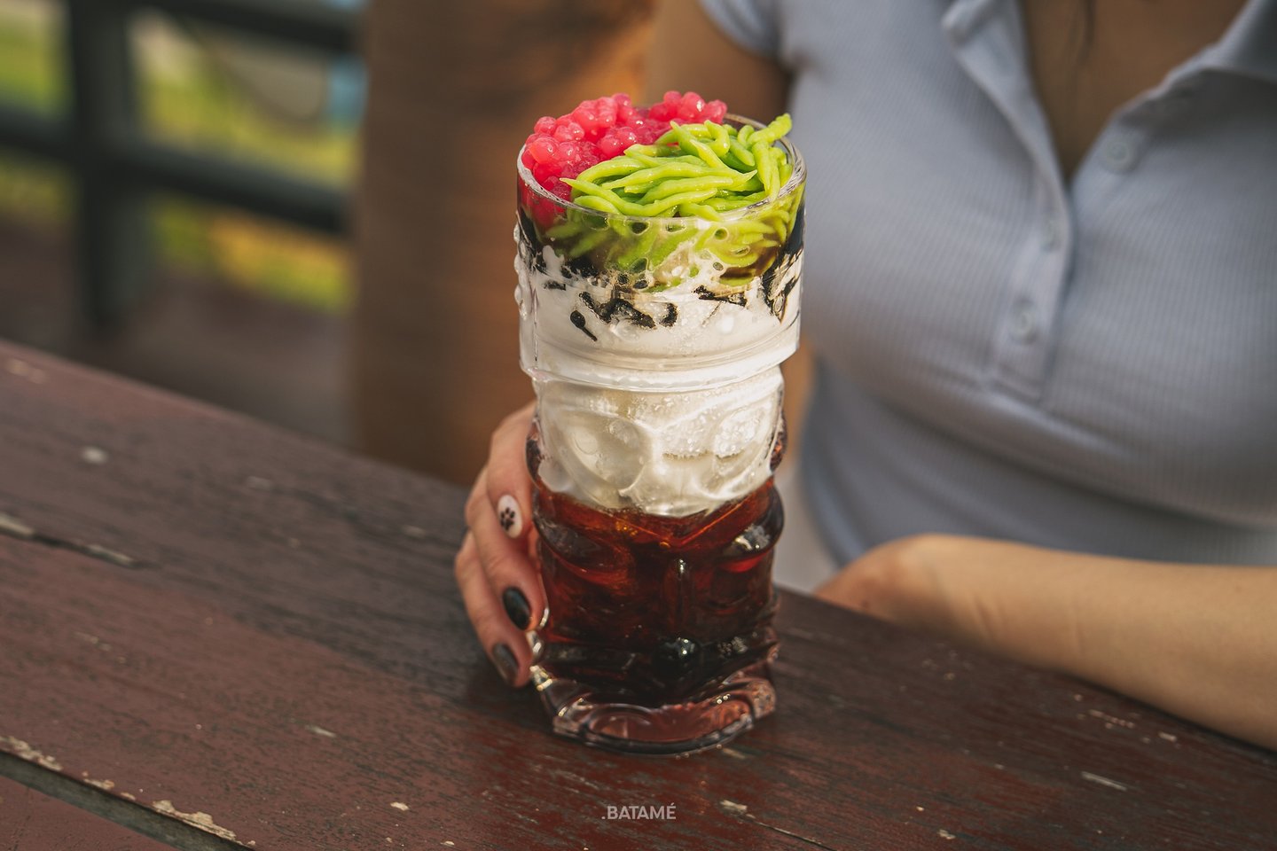 a tall glass of cendol at SeeSea by Nomad Batam
