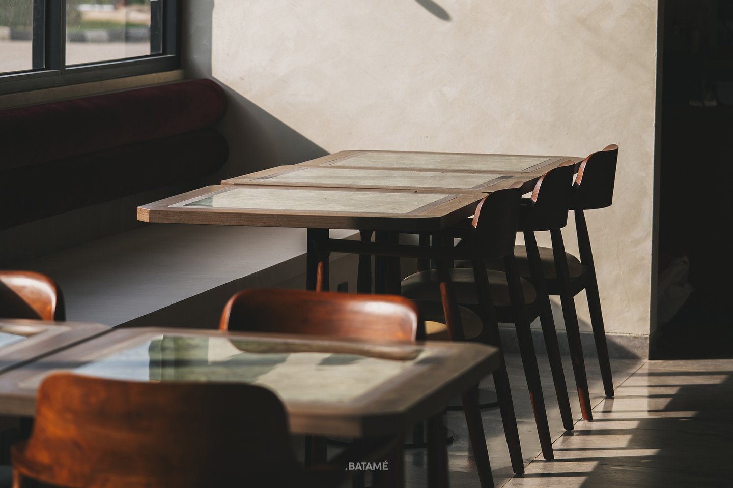 A Seating with harsh morning light at Ornella Cafe Batam