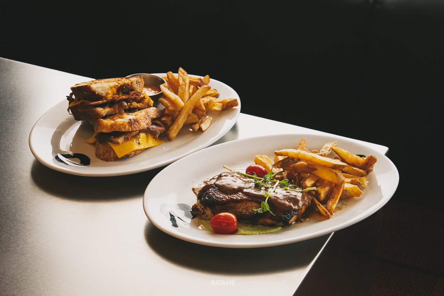 Slow Cooked Brisket Sourdough and Grilled Chicken with brown sauce at odd Batam