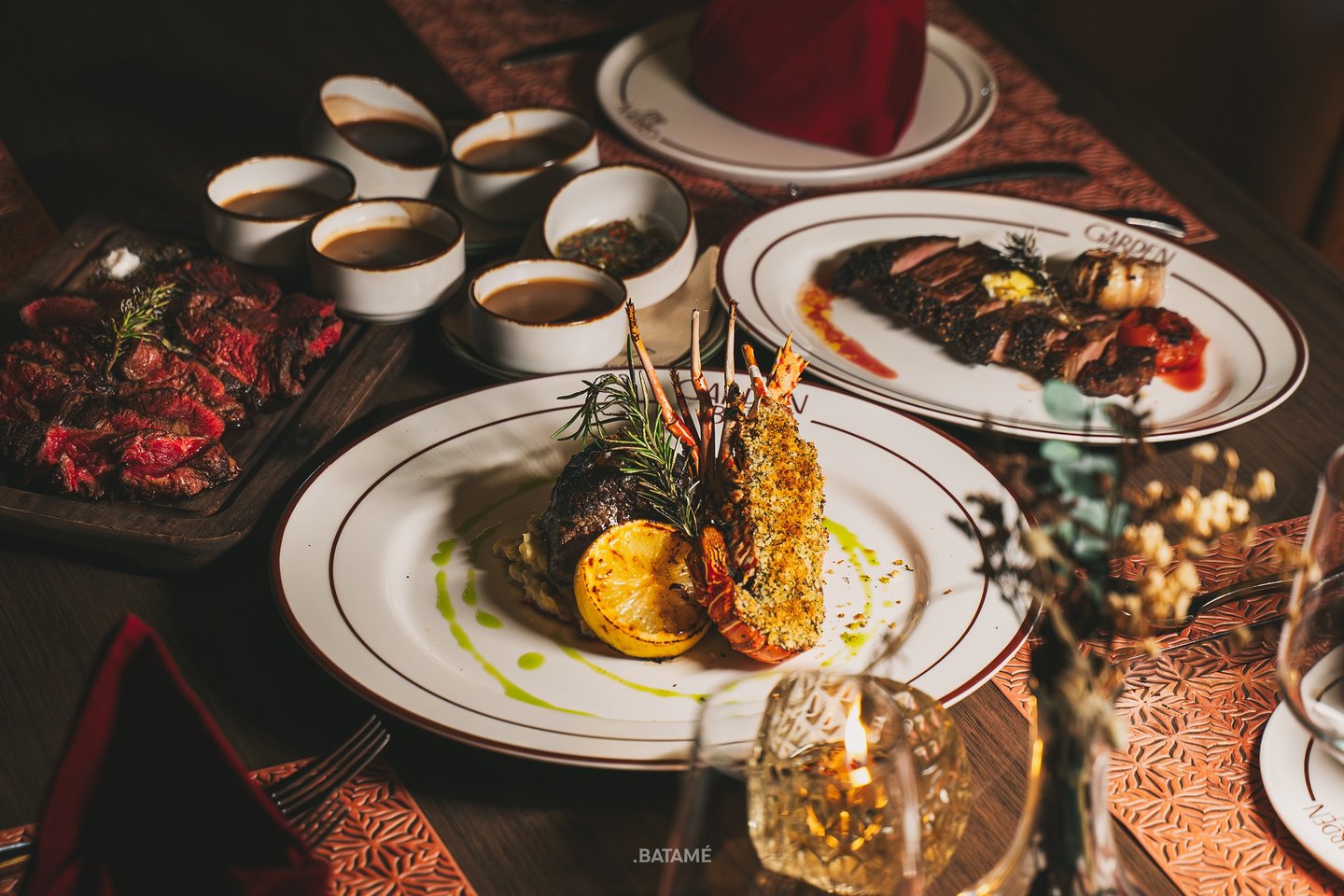 Steak sirloin with grilled lobster at Garden Bay Batam