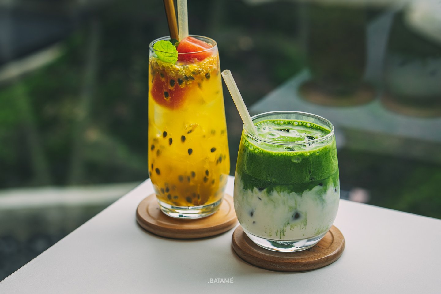 Homegrown Gac & Passionfruit Mojito and Kyoto Uji Matcha Latte at Towzen Batam
