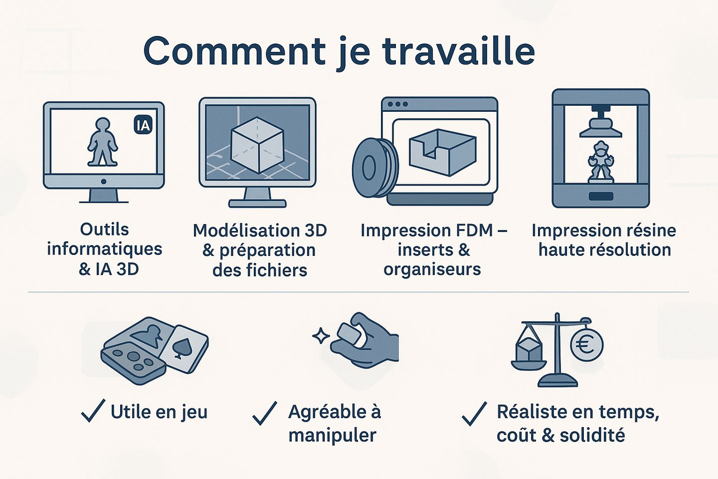 Processus de création 3D pour jeux de société : modélisation, impression FDM, impression résine