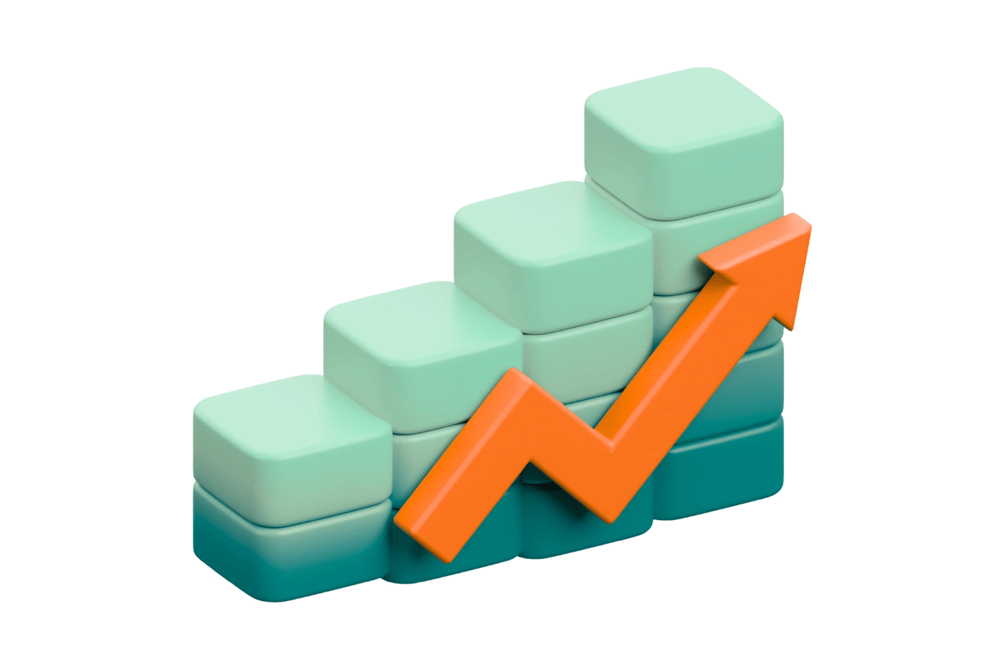 3D illustration of a rising bar chart representing digital business growth.