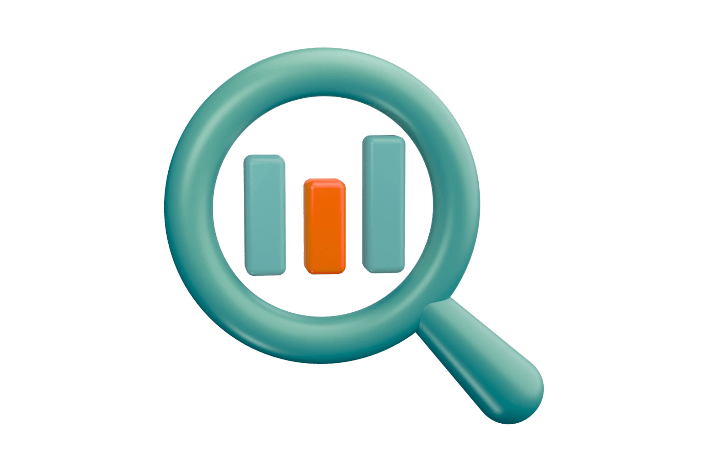 3D illustration of a magnifying glass analyzing a bar chart, representing an SEO deep-dive review.