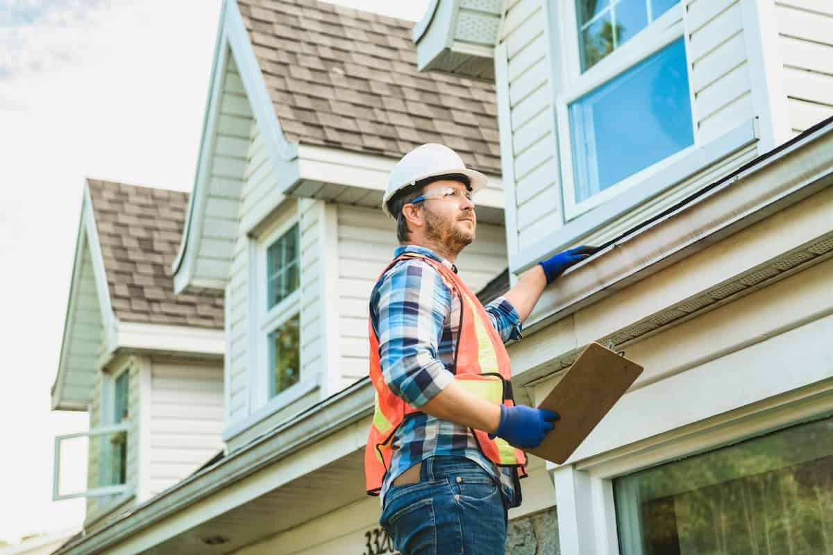 Professional gutter cleaning service in Lakeland, Florida inspecting residential gutters.
