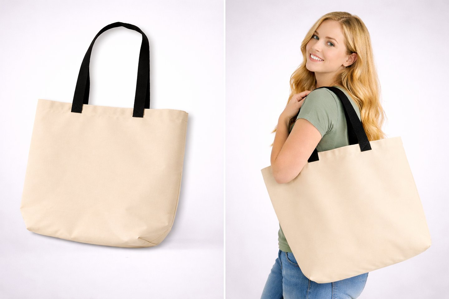 Einkaufstasche Creme - individuell gestaltbar aus Polyester