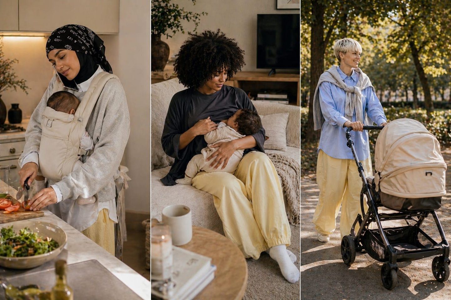 Femmes BEWOOMAN entre maternité, confort et style oversize chic, looks du quotidien modernes et inclusifs.