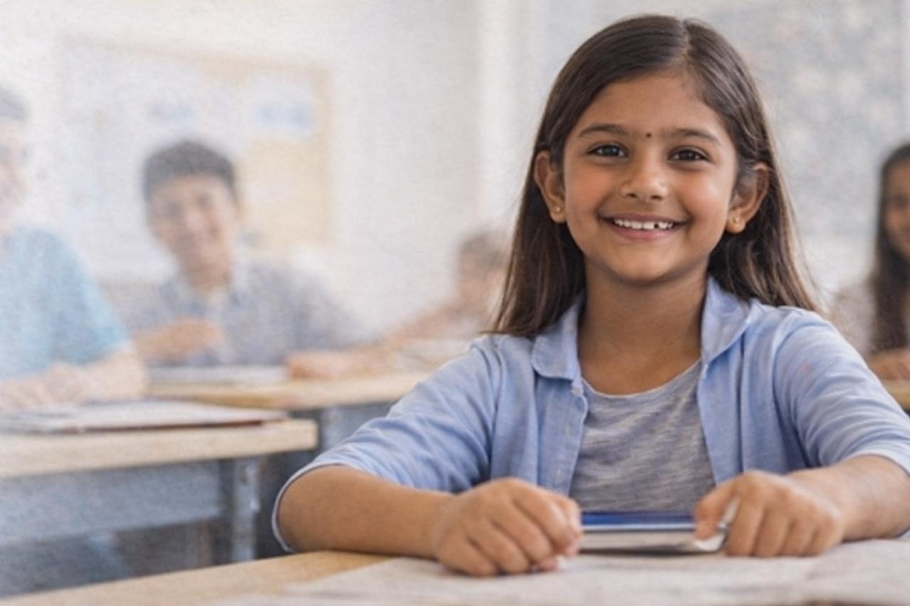 Confident school student after completing personality development and communication training program