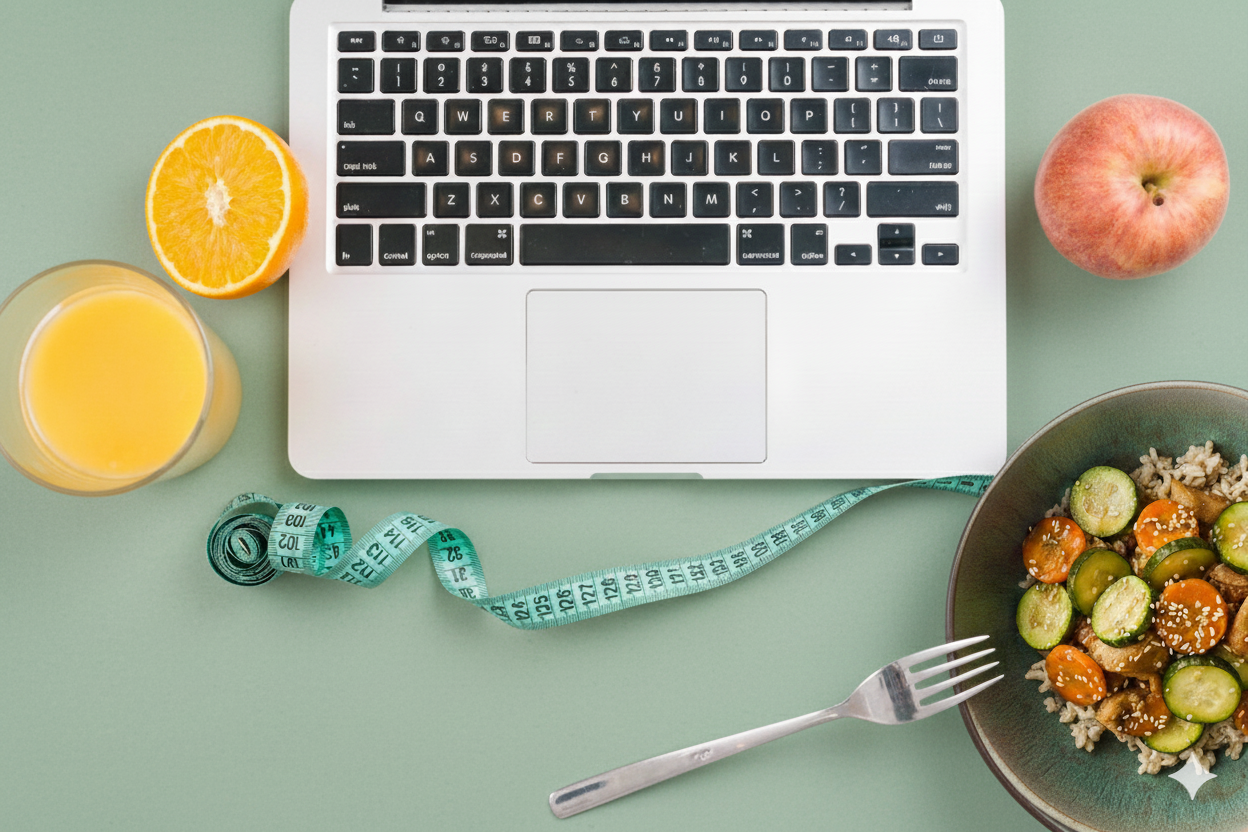 computer con alimenti e metro