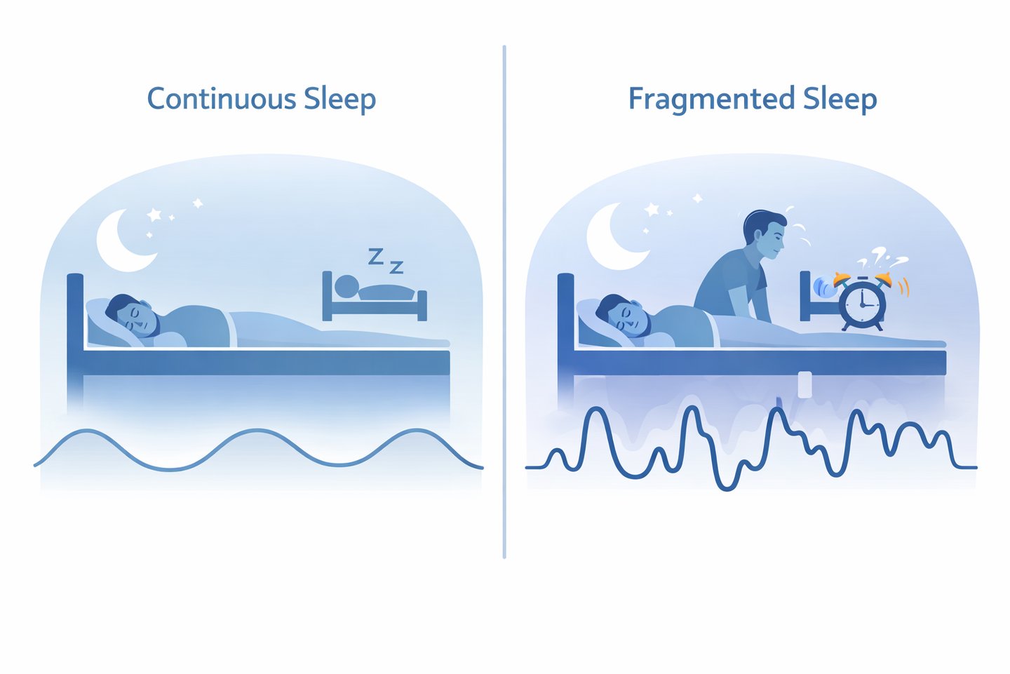 Comparação entre sono contínuo e sono com várias interrupções