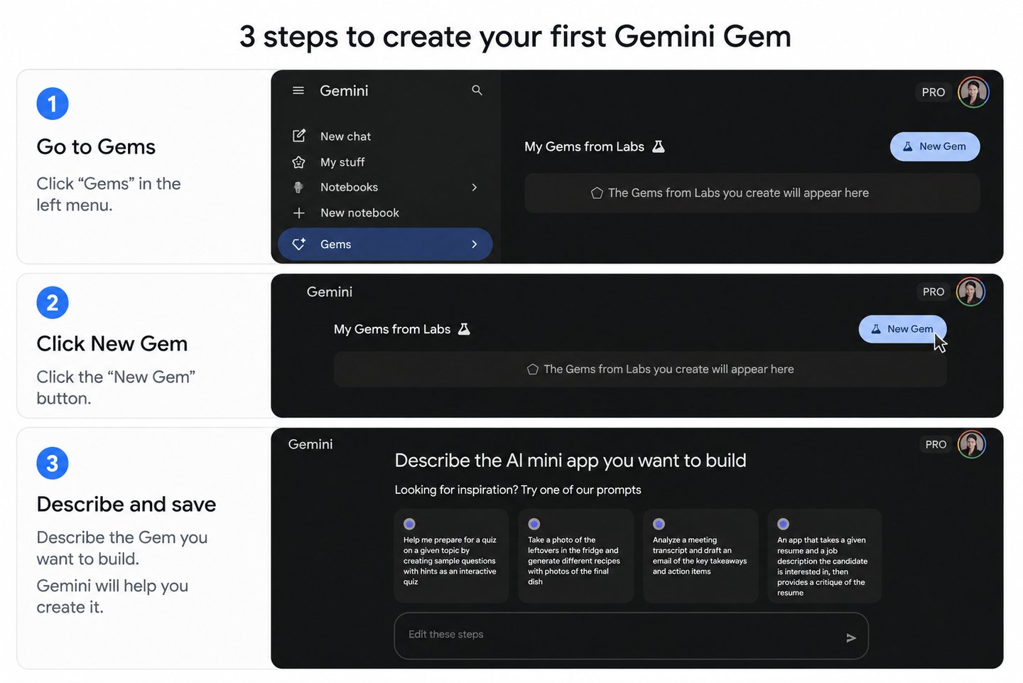 3 steps to Create your first Gemini Gem
