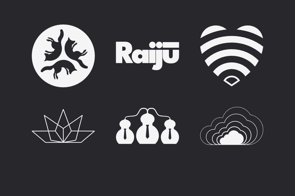 Grid of 6 logo designs