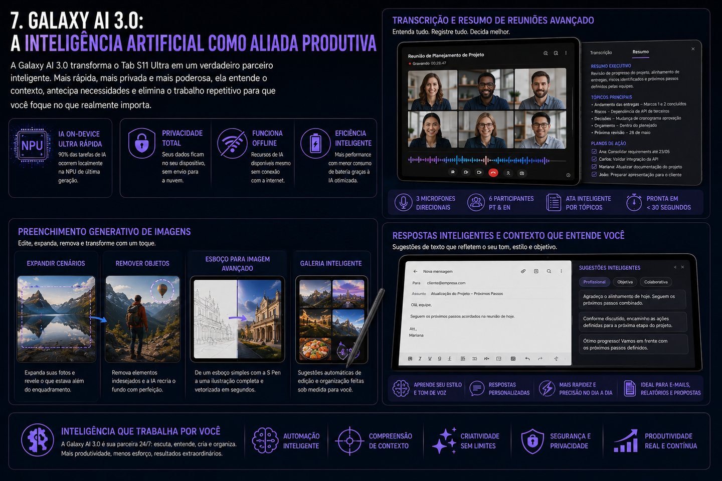 Galaxy AI 3.0 on Tab S11 Ultra showcases advanced AI features like meeting transcription, generative image editing, and